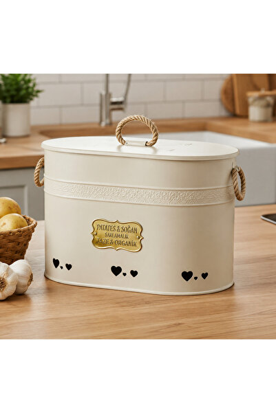 Milenay Oval Metal Potato Onion Garlic Bucket, Kitchen Organizer with 2 Compa...