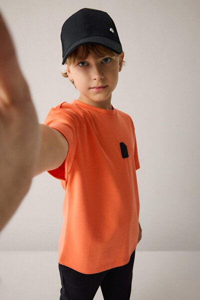 DeFacto Oversize Crew Neck Back Printed Modal Short Sleeve Orange T-Shirt Boy...