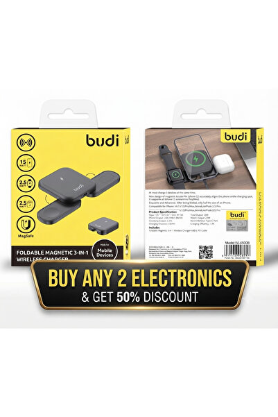 Budi WL4500B Foldable Magnetic 3-In-1 Wireless Charger