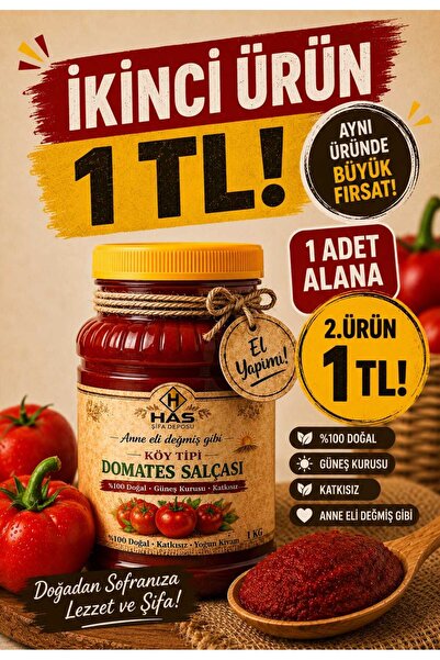 Has Şifa Deposu Gaziantep Güneş Kurusu El Yapımı Domates salçası 1 kg