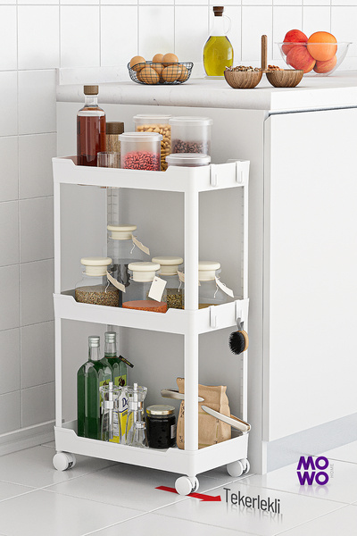 Mowo Home Mowo 3 Katlı Tekerlekli Mutfak Rafı, Banyo Rafı, Kitaplık, Düzenley...