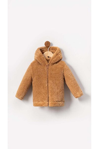 Bubito Zippered Hooded Baby Plush Welsoft Winter Cardigan-Brown
