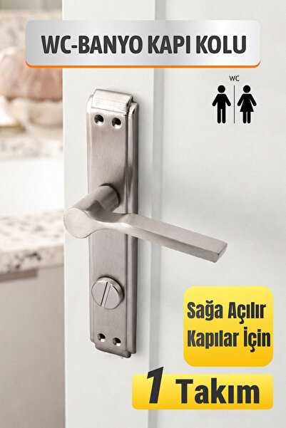 Badem10 WC Banyo İç Kapı Kolu İçten Kilitlenebilir Kol Kolu Saten Renk Sağa A...