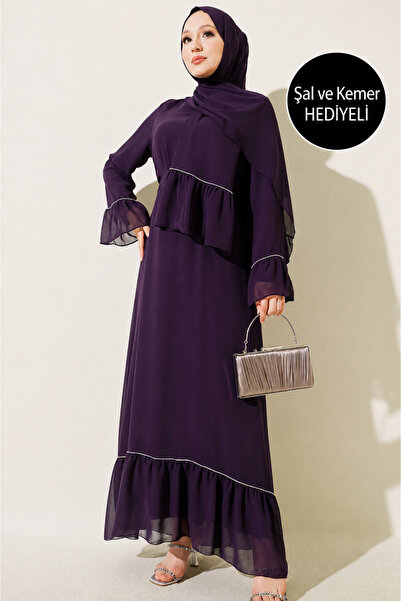 MY QILAM Abaya Ferace pentru femei, cu volane decorate cu pietre de safir, ro...
