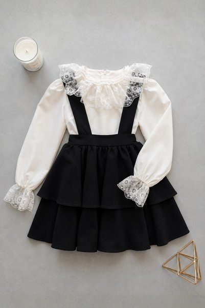 Parla Kids Girl Black Helen Dress Gilet Lace Blouse April 23 October 29 Show Outfit Long Sleeve