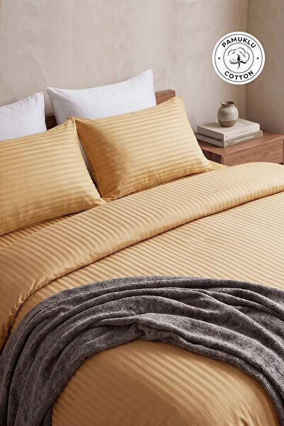 Evlen Home Collection طقم غطاء لحاف قطني مكون من 4 قطع طقم غطاء لحاف مخطط مزد...
