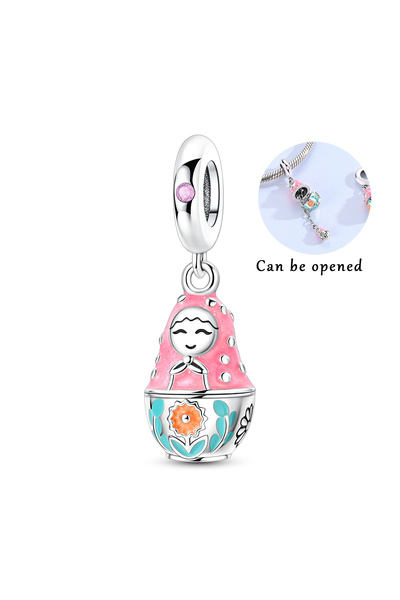 Choice14 KTC1676-1 Original 925 Silver Charms Openable Matryoshka Dolls Suitc...