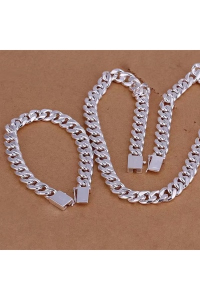 choice2 50cm and 20cm Silver Hot Classic 10MM Square Chain 925 Sterling Silve...