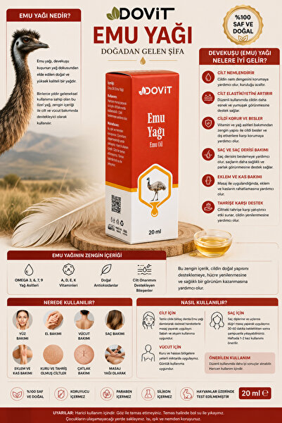 Dovit 100% Natural Emu Oil – 20 ml Super Critical System Pure Oil