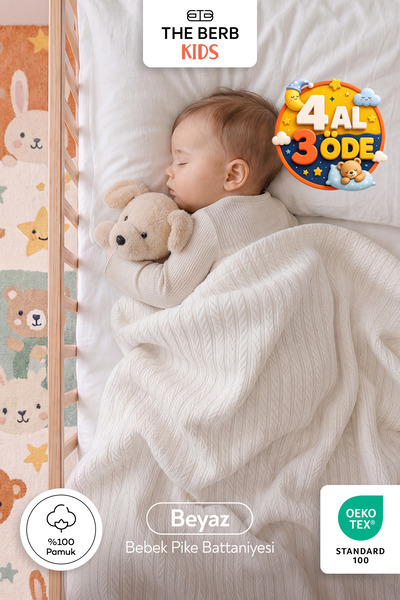 The Berb |   100% Cotton |   Knitted Pattern Baby Pique Blanket |   100X110 |...
