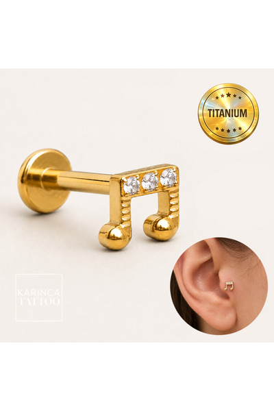 Karınca Piercing Müzik Nota Minimal Titanyum Taşlı Piercing Premium Forward H...
