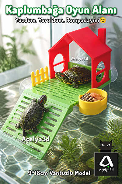 açelya3d Kaplumbağa Rampa Oyun Parkı | 3 Vantuzlu Ayarlanabilir Güneşlenme Pl...