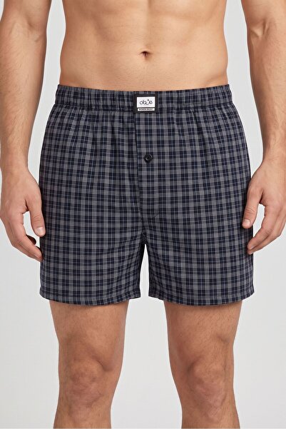 OBJE Men's Anthracite Checkered Pattern Single Jersey Boxer