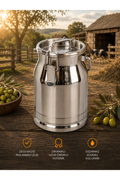 Favo Agro Paslanmaz Çelik Kapaklı Süt Güğümü (Klipsli) - 5 Litre