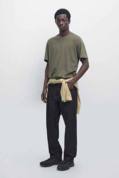 Massimo Dutti Kısa kollu keten pamuklu t-shirt