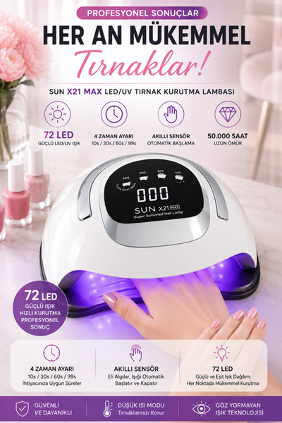 Begin Power Sun X21 Max UV Led Kurutucu 320 Watt-72 Led Tırnak Oje Kurutma Ci...
