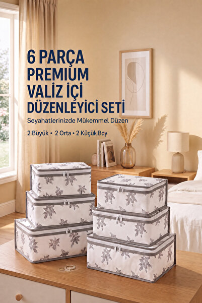 6'lı Çiçek Desenli Set Bavul İçi Düzenleyici ve Valiz İçi Düzenleyici Seyahat Hurcu