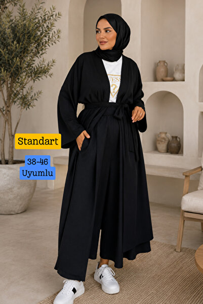 Mogi Butik طقم كيمونو نسائي طويل مع سترة وبنطلون وحزام وملابس إسلامية متناسقة...