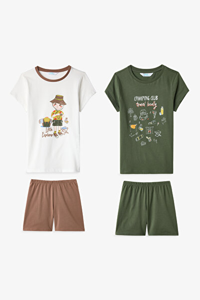 Penti Grünes Camping Club Kurzarm-Pyjama-Set für Jungen, 2-teilig