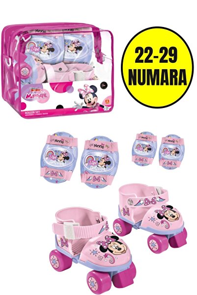 TOYFEST Minnie Çantalı Dizlik ve Dirseklikli 4 Teker Paten Seti -Pembe- (22 -...