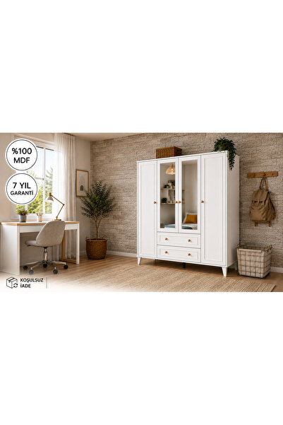 VENATTO madrid 4 kapaklı,aynalı,10 raflı,2 çekmeceli dolap/gardırop (%100mdf)