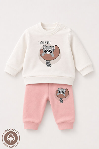 Miniel Unisex Baby Raccoon Printed 100% Cotton 6-9-12 Months Top and Bottom 2...