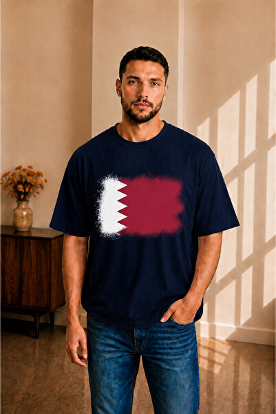 sngl tekstil Men's Oversized Qatar Flag Printed Short Sleeve T-Shirt S m L XL...