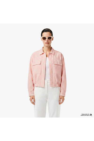Lacoste Kadın Relaxed Fit Çizgili Pembe Ceket