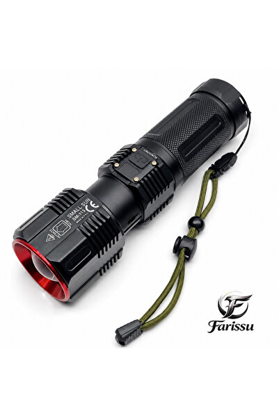 farissu SM-313 Zoomlu Şarjlı El Feneri - 3 Pilli 7200 mAh Set, USB Şarj ve Taşıma Çantası