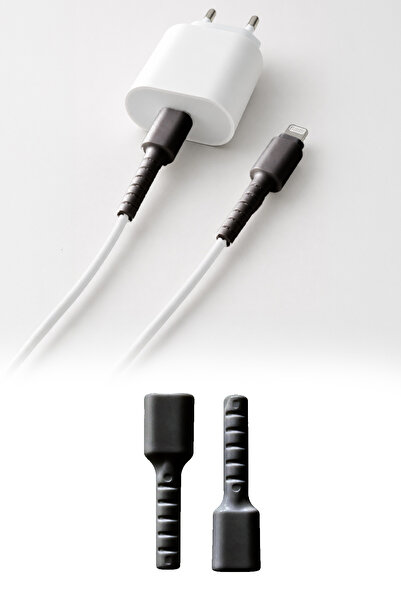 omilife Siyah Apple iPhone Kablo Ucu Koruyucu Silikon Lightning Şarj Kablosu ...