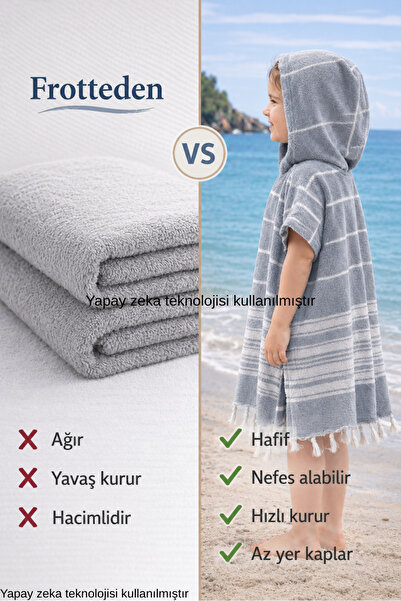 ÇARŞAF DÜNYASI Βαμβακερό Peshtemal Poncho – Παιδικό μπουρνούζι-πόντσο για το ...