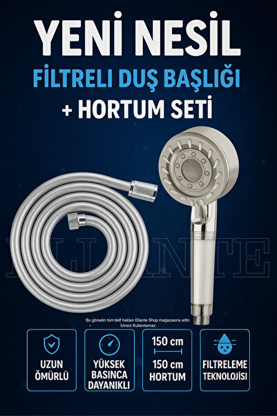 ellante 5 Fonksiyonlu Su Tasarruflu Duş Başlığı Turbo El Duşu Pvc Duş Hortumu...