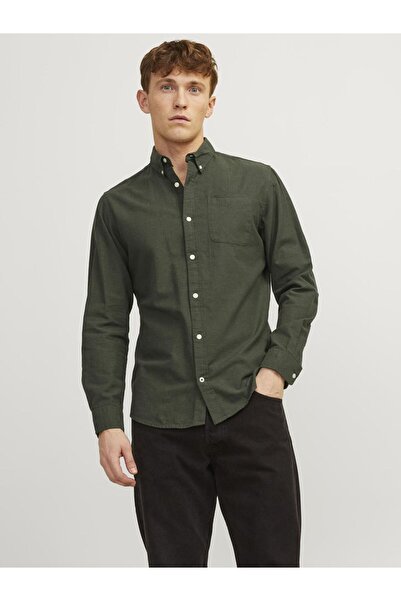 Jack & Jones Jjeoxford Shirt L/s S21 Noos Ανδρικό Πουκάμισο Χακί