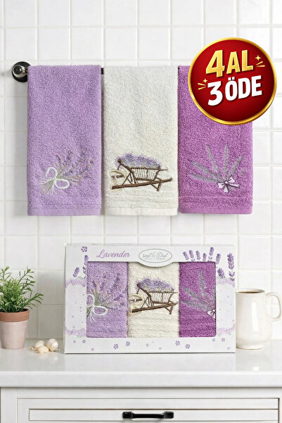 Coton Delux Lavender Patterned 3-Piece Kitchen Towel Set 30X50 cm |   100% Co...
