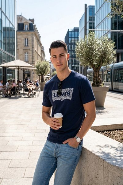 Levi's Men's Patterned Logo Printed Navy Blue T-Shirt - A2823-0317