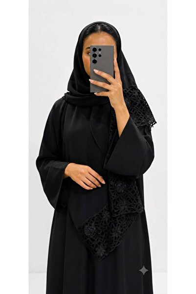 Veil Designer طرحة بوال اسود بقماش ياباني تطريز تركيا يدوي المقاس : 60 * 190