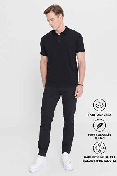ALTINYILDIZ CLASSICS Muška crna 100% pamučna pike polo majica sa uskim krojem...