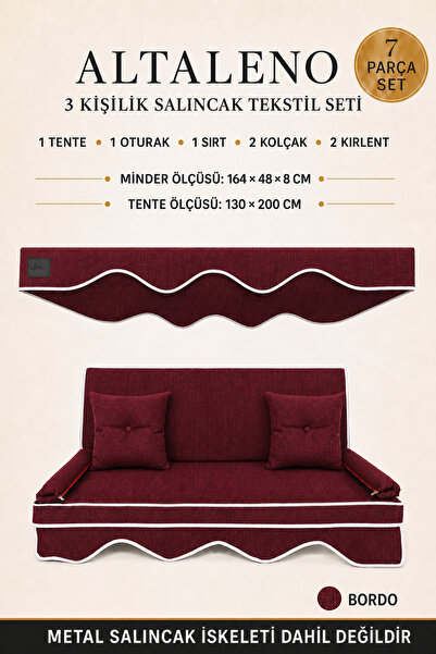 zishtekstil ALTALENO Bordo 3 Kişilik 164×48 cm Süngerli Bahçe Balkon Salıncak...