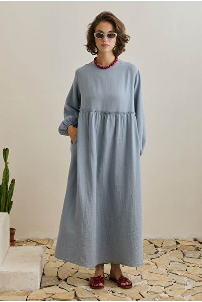 HEQA Müslin Elbise Pastel Mavi