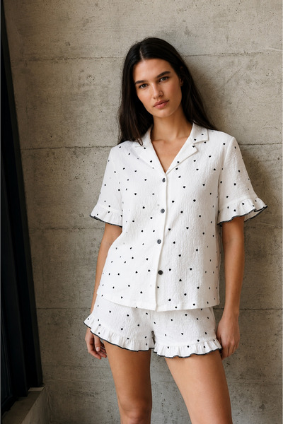 FİT WOMEN Women's V-Neck Comfort Fit White Pajama Set
