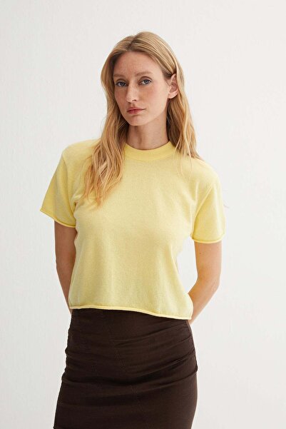 Silk and Cashmere Sarı Elena Saf Kaşmir Crop Triko