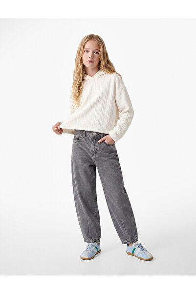Koton Cotton Stitched Detailed Pocketed Balloon Cut Denim Trousers