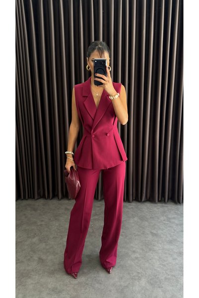 ZF BUTİK Double-Breasted Collar with Pleated Detail Two-Piece Suit