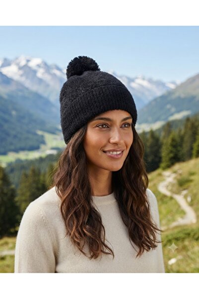 Fonem Women's Minna Beanie Fo 2779 Black Winter Beanie with Pompom, Made of 7...