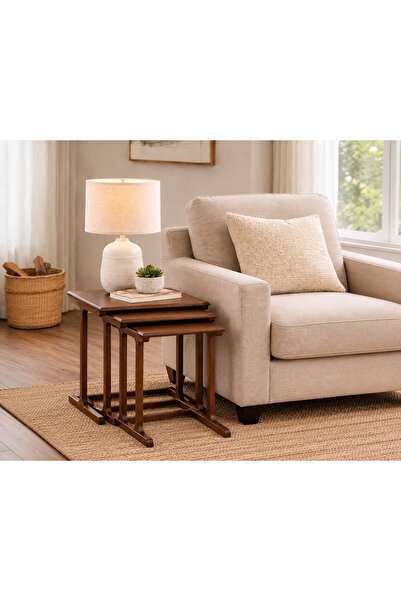 FAMİ HOME Hira 3’lü İç İçe Ceviz Modern Zigon Sehpa