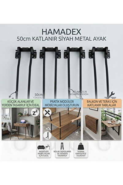 HAMADEX 30cm Foldable Black Metal Coffee Table Legs (4 Pieces) - Rustproof | ...