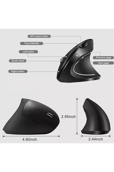 Choice Black Wireless Bluetooth Vertical Mouse 800 1200 1600 DPI 6 Button Per...