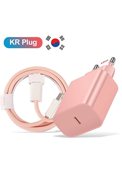 Choice KR Pink With Cable 20W PD Korean USB C Type C Charger For iPhone 15 Fa...