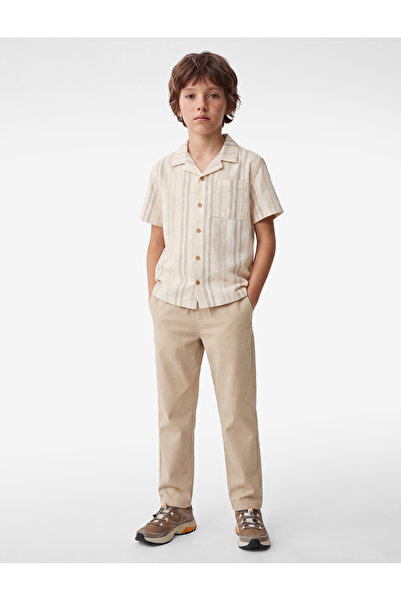 Koton Cotton Pocketed Turn-Down Collar Short Sleeve Striped Shirt