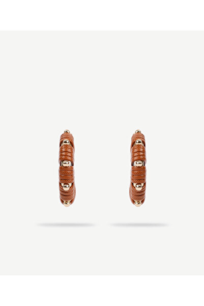 Yargıcı Faux Leather Detailed Hoop Earrings